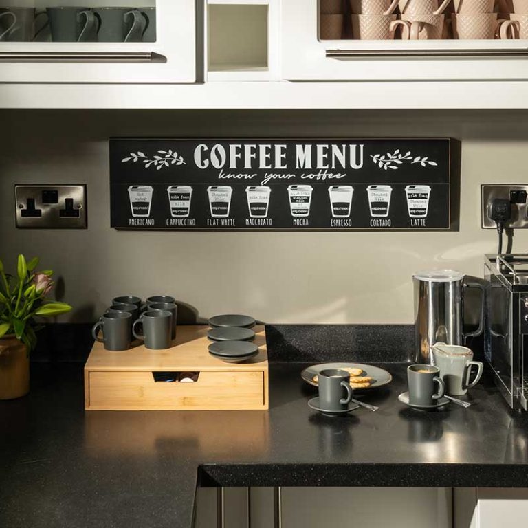 hot drinks provided in the coffee corner with coffee machine