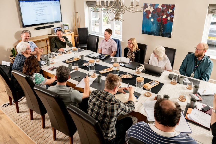 Meeting table set up for large groups