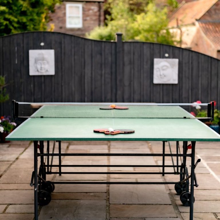 Table tennis table on patio